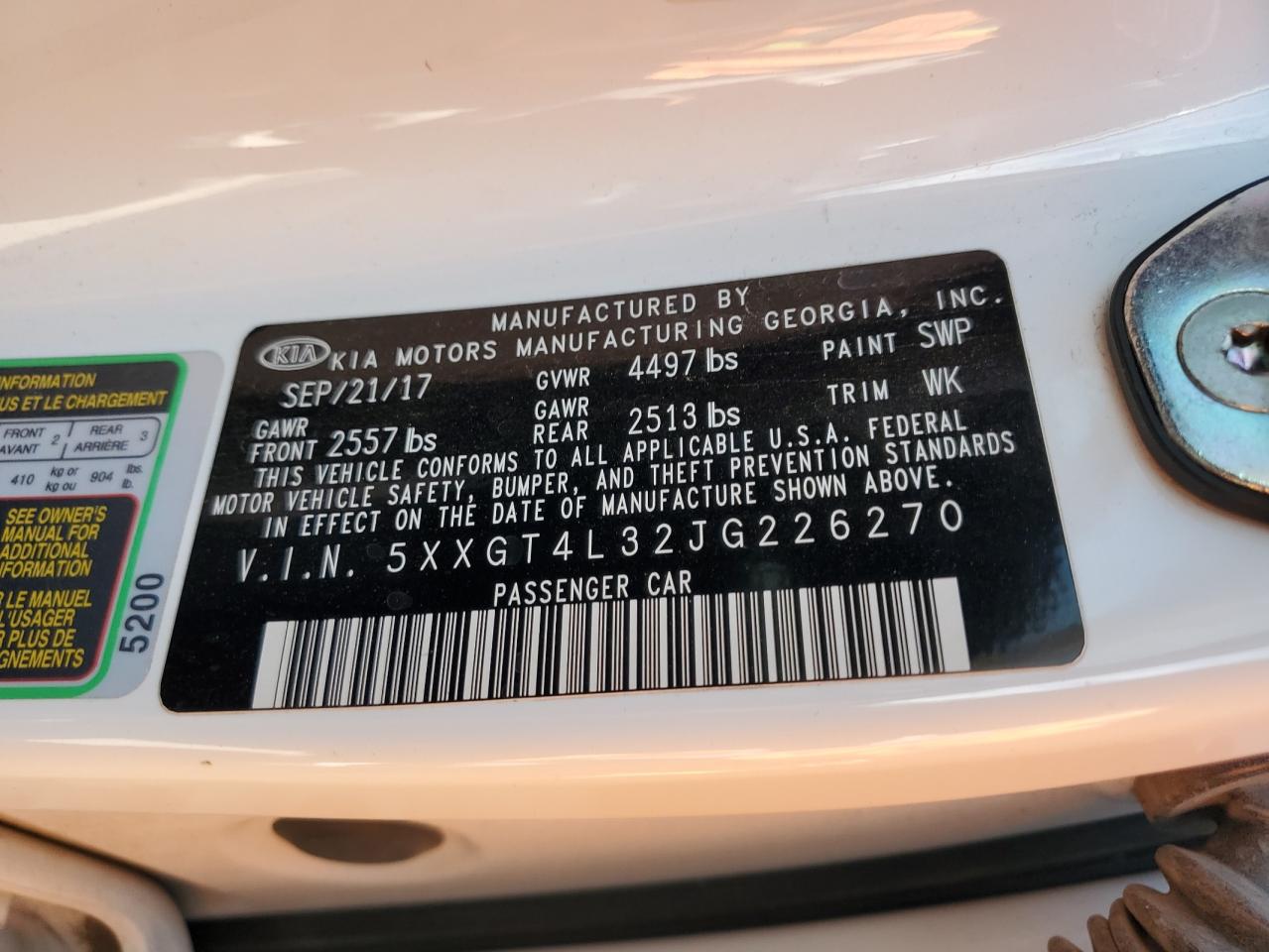2018 Kia Optima Lx VIN: 5XXGT4L32JG226270 Lot: 56979265