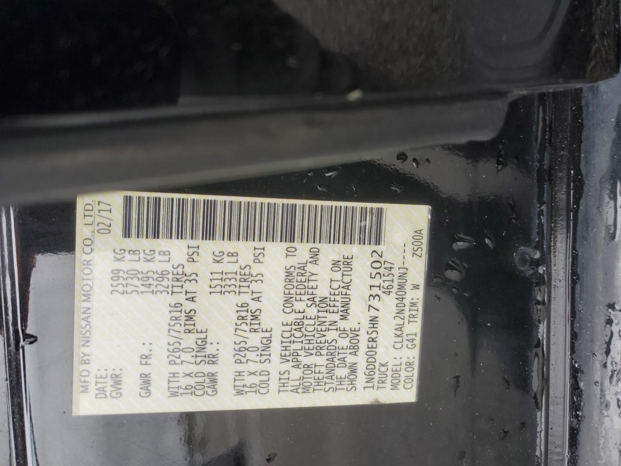1N6DD0ER5HN731502 NISSAN FRONTIER 2017
