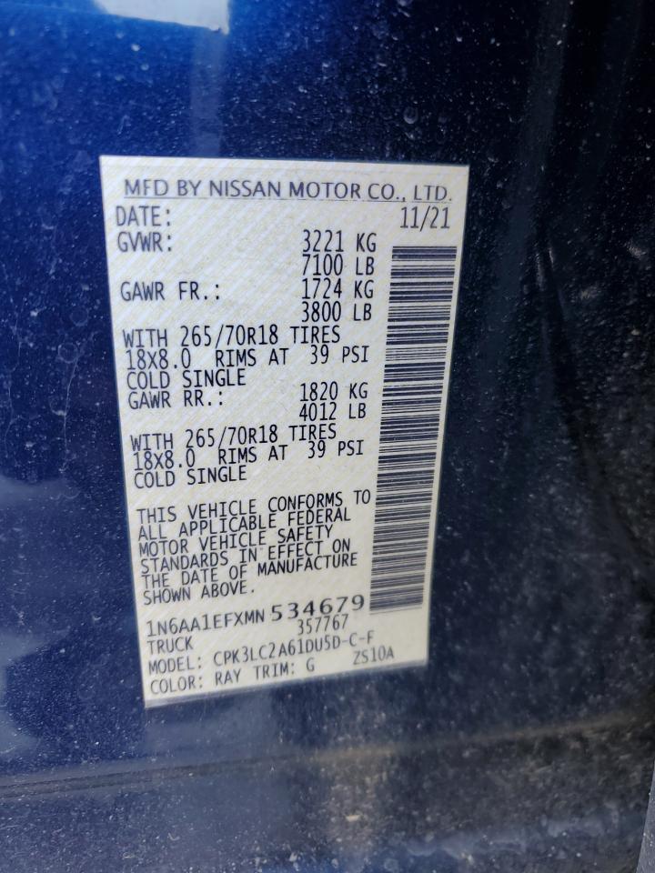 2021 Nissan Titan Sv VIN: 1N6AA1EFXMN534679 Lot: 56414955