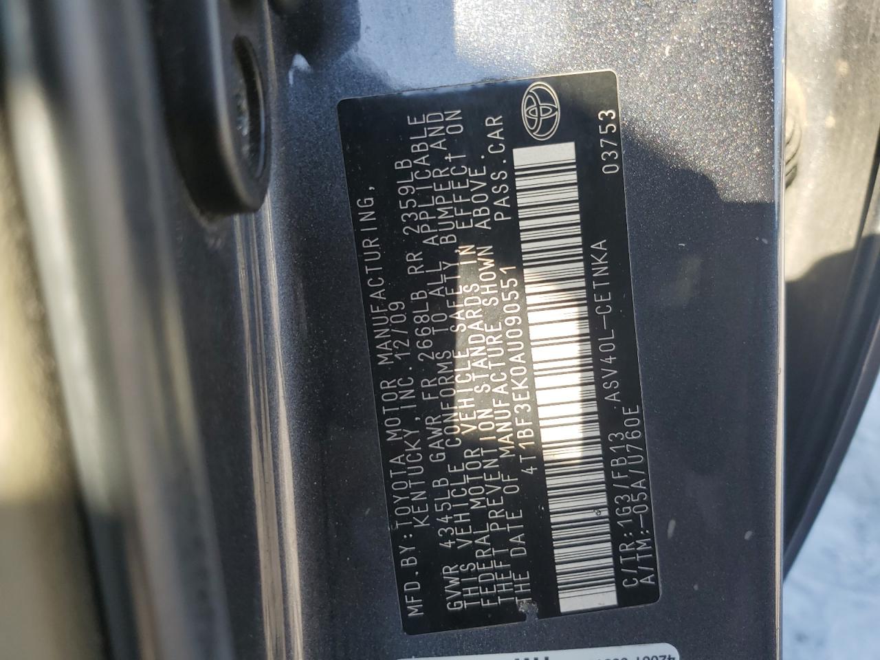 2010 Toyota Camry Base VIN: 4T1BF3EK0AU090551 Lot: 57985445