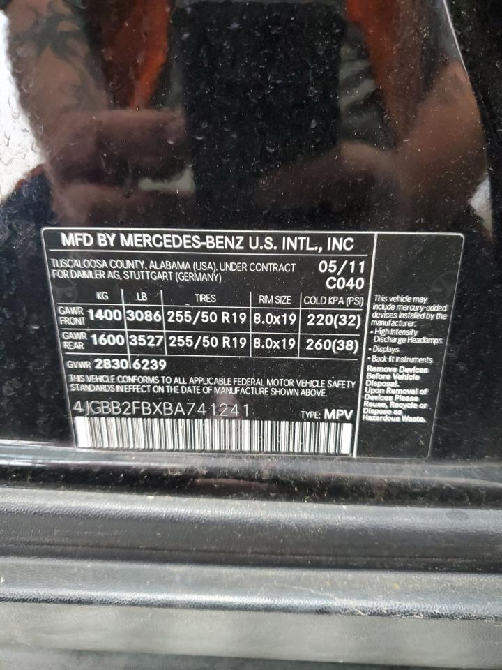 2011 Mercedes-Benz Ml 350 Bluetec VIN: 4JGBB2FBXBA741241 Lot: 57109515