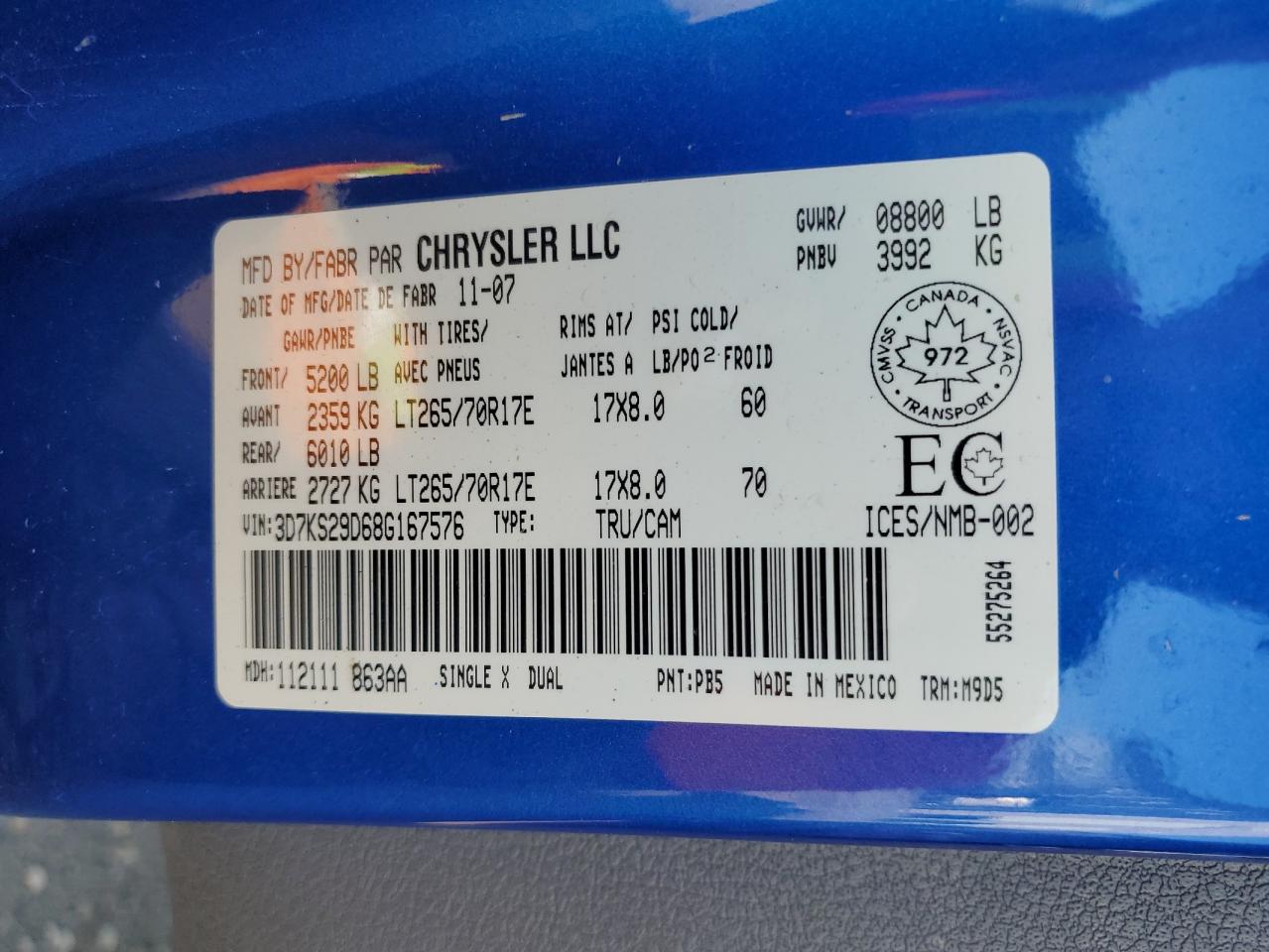 2008 Dodge Ram 2500 VIN: 3D7KS29D68G167576 Lot: 58818475