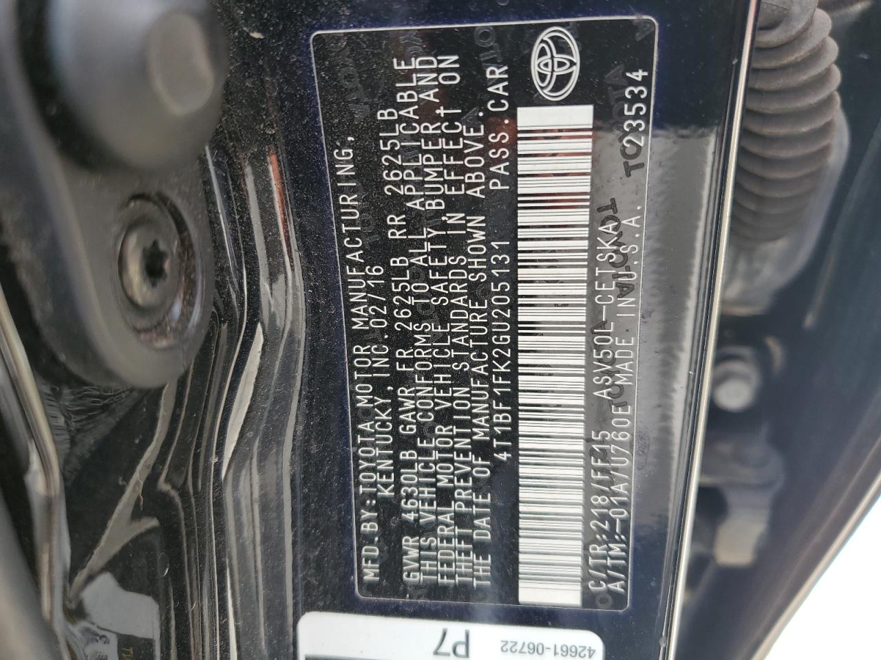 2016 Toyota Camry Le VIN: 4T1BF1FK2GU205131 Lot: 56918595