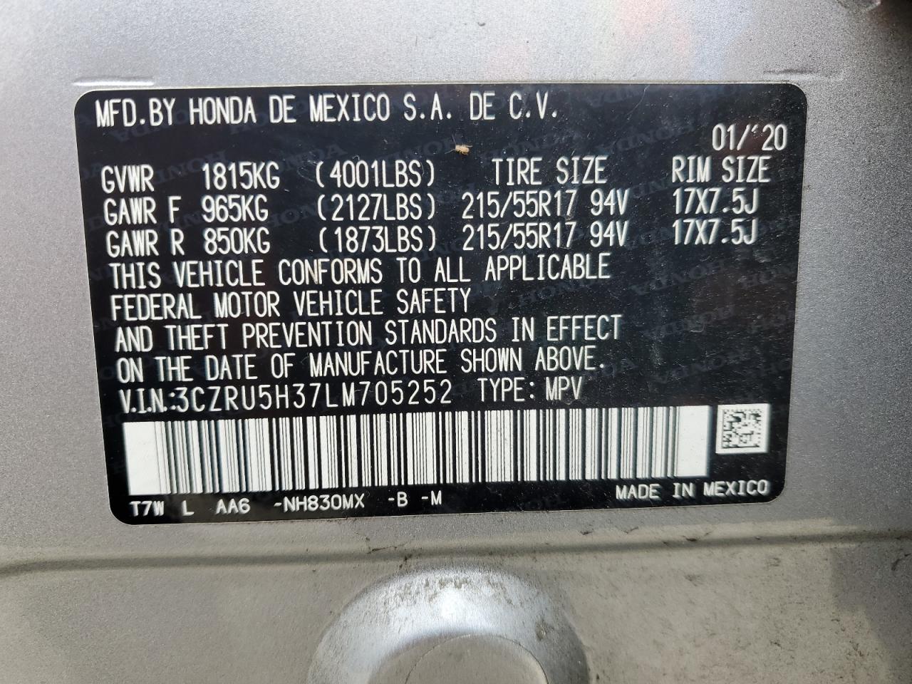 2020 Honda Hr-V Lx VIN: 3CZRU5H37LM705252 Lot: 56818745