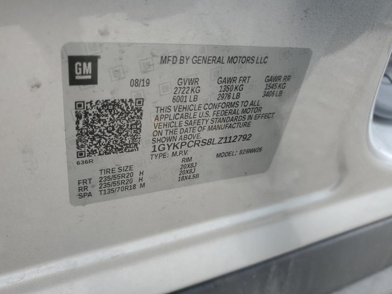 2020 Cadillac Xt6 Premium Luxury VIN: 1GYKPCRS8LZ112792 Lot: 55496725