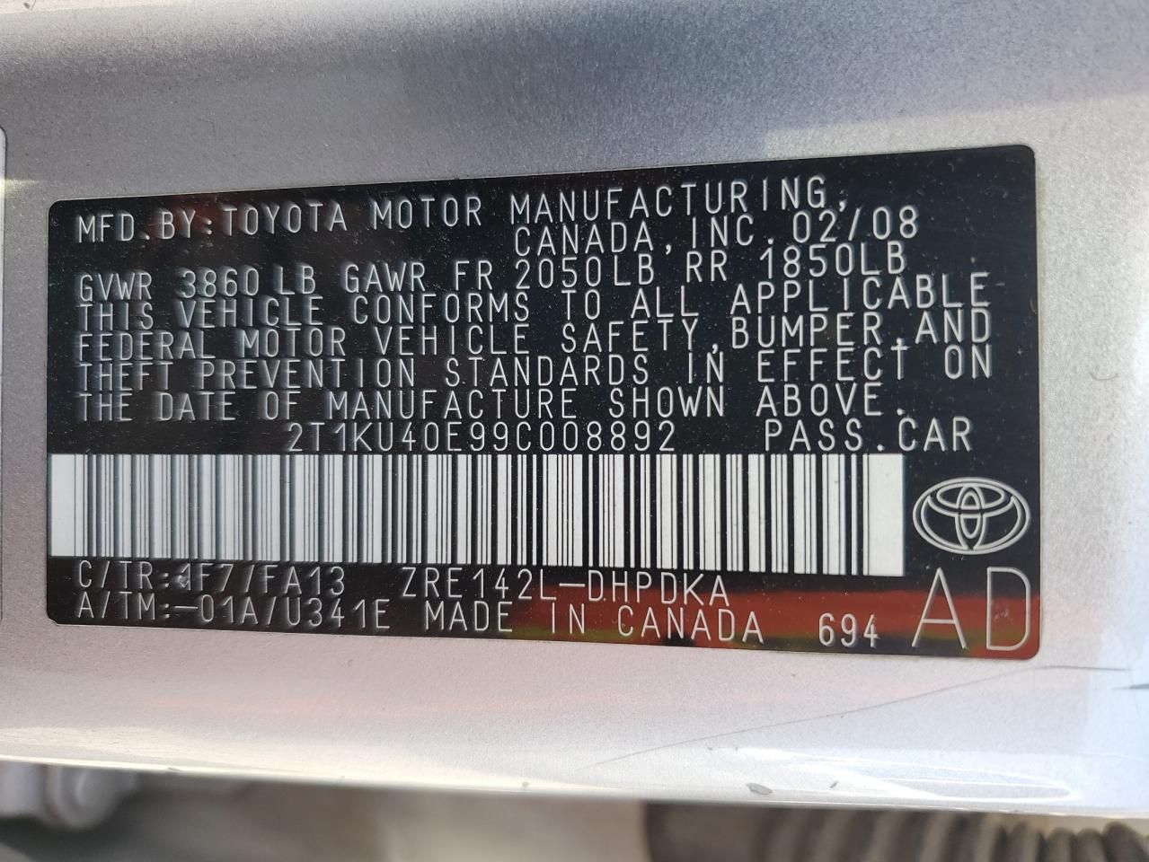 2009 Toyota Corolla Matrix VIN: 2T1KU40E99C008892 Lot: 80340645