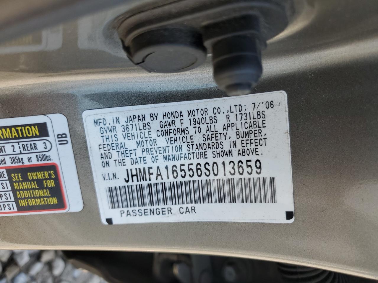 2006 Honda Civic Lx VIN: JHMFA16556S013659 Lot: 55502225