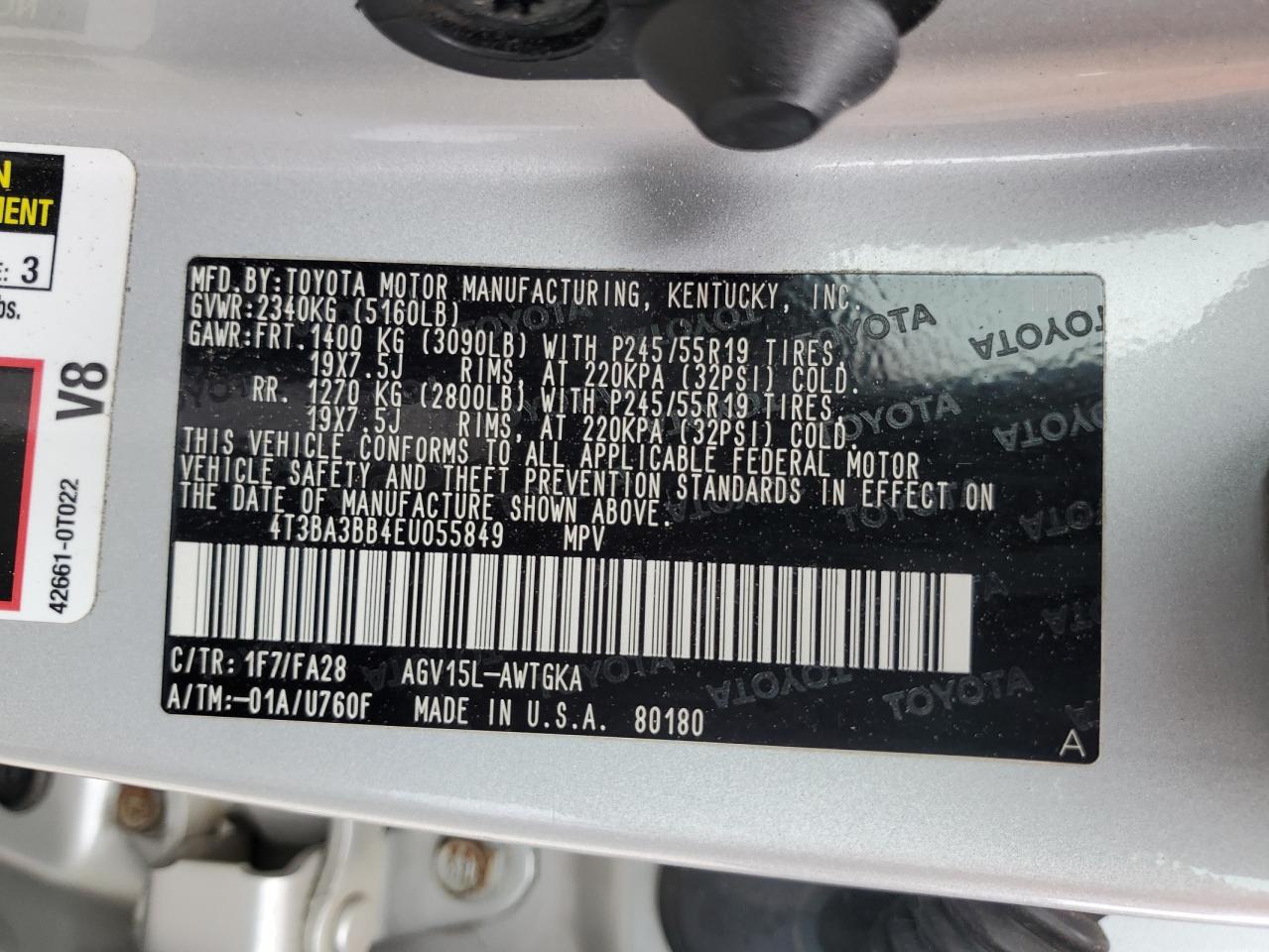 2014 Toyota Venza Le VIN: 4T3BA3BB4EU055849 Lot: 56534455
