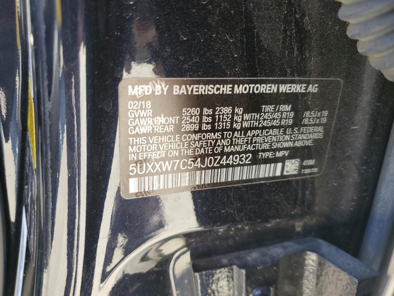 2018 BMW X4 xDrivem40I VIN: 5UXXW7C54J0Z44932 Lot: 55973605