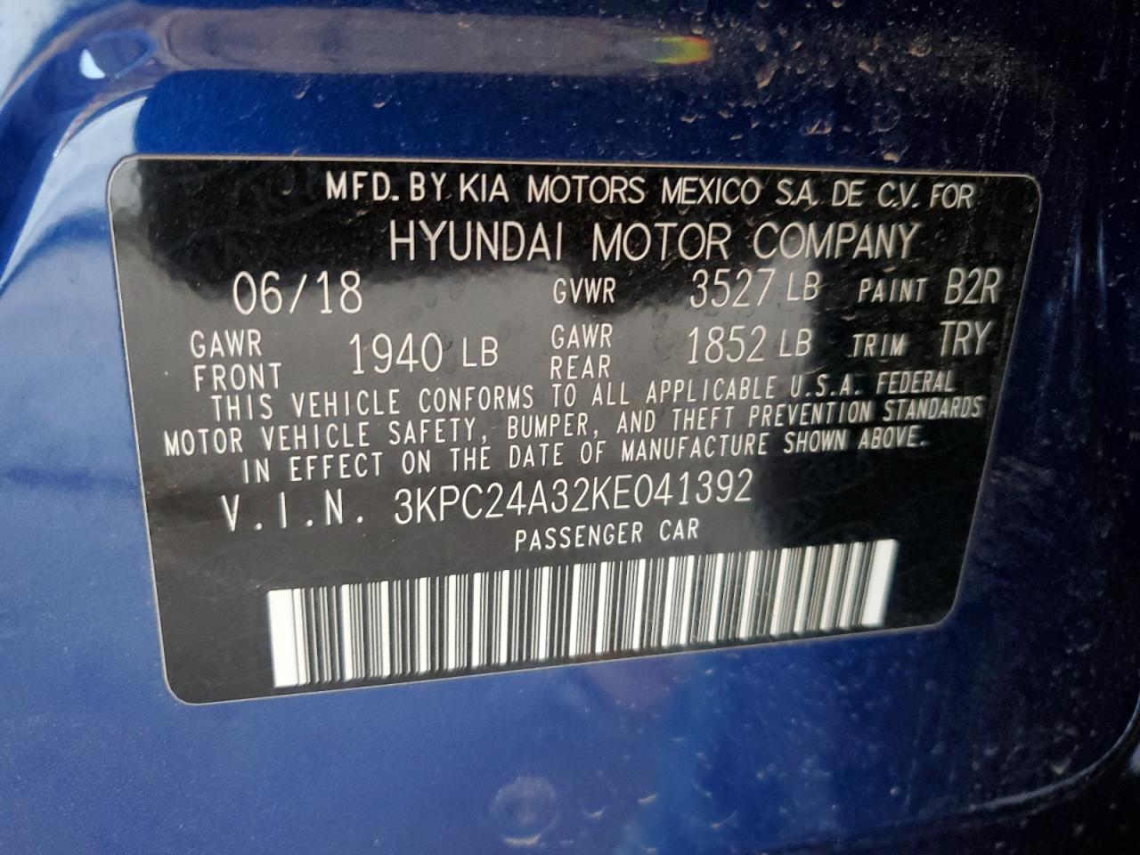 2019 Hyundai Accent Se VIN: 3KPC24A32KE041392 Lot: 55121175