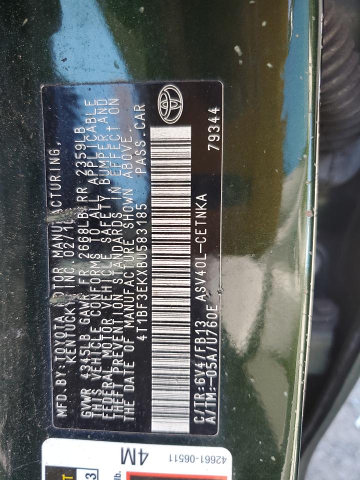 2011 Toyota Camry Base VIN: 4T1BF3EKXBU583185 Lot: 58826885
