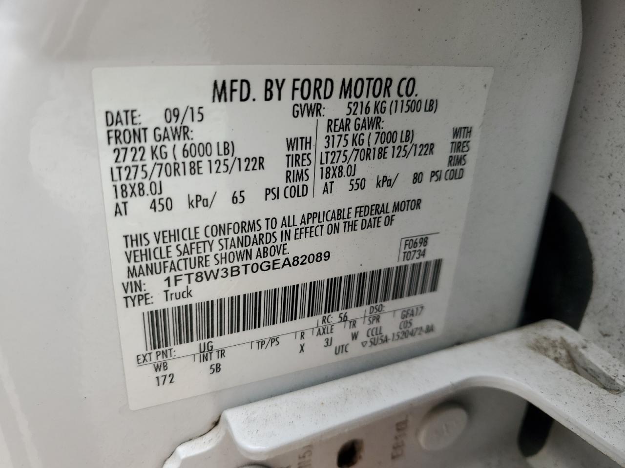 1FT8W3BT0GEA82089 FORD F350 2016