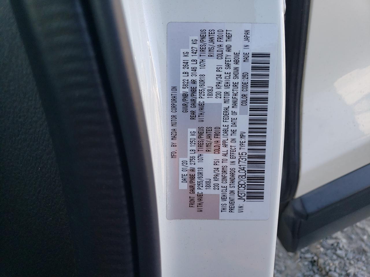 2020 Mazda Cx-9 Touring VIN: JM3TCBCY8L0417315 Lot: 58526135