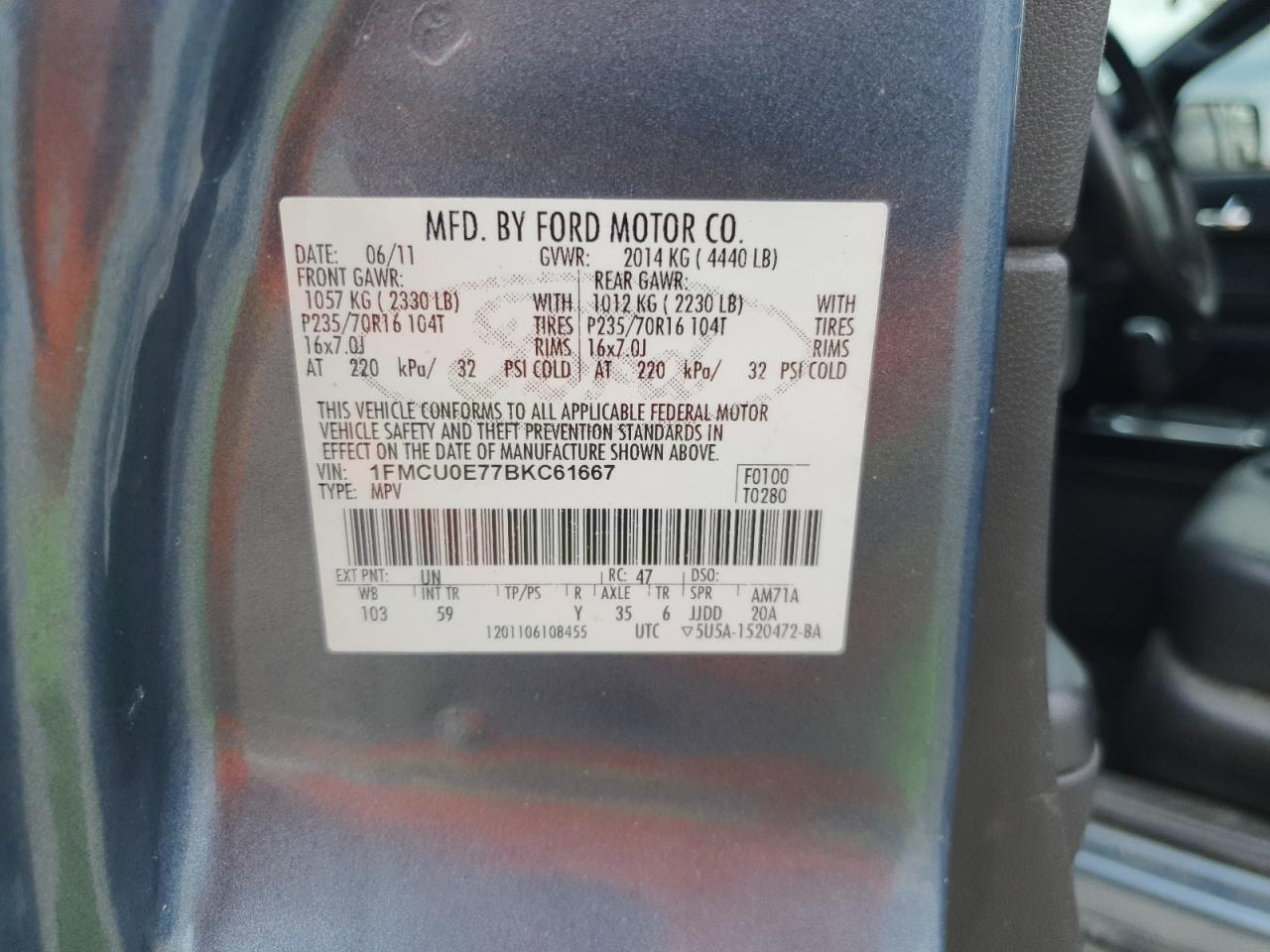 2011 Ford Escape Limited VIN: 1FMCU0E77BKC61667 Lot: 56493325