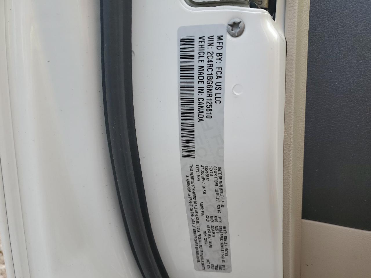 2022 Chrysler Pacifica Touring L VIN: 2C4RC1BG6NR125810 Lot: 56393135