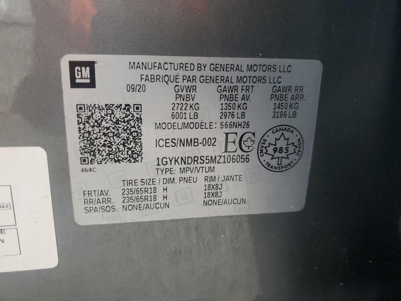 2021 Cadillac Xt5 Premium Luxury VIN: 1GYKNDRS5MZ106056 Lot: 56935155