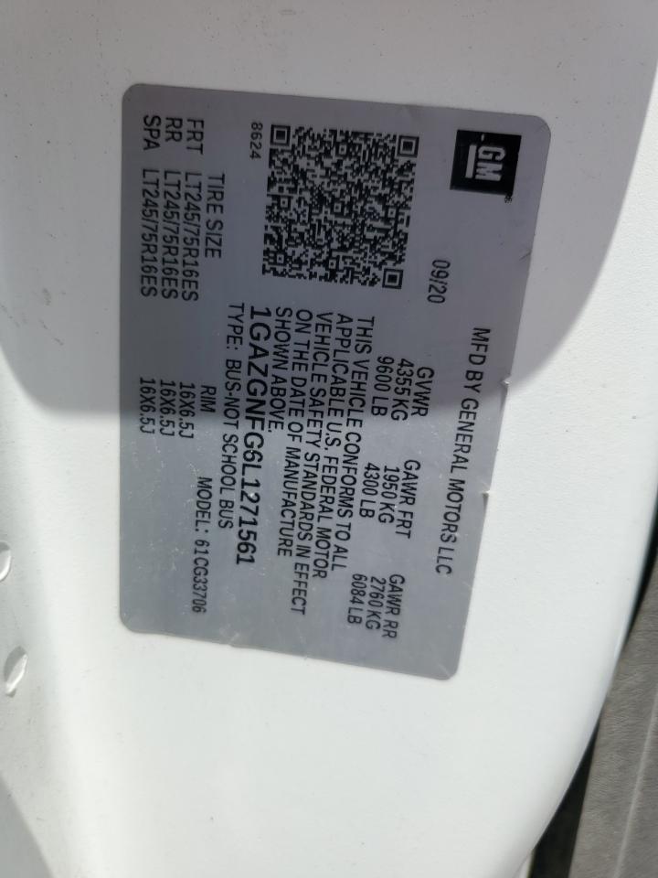 2020 Chevrolet Express G3500 Ls VIN: 1GAZGNFG6L1271561 Lot: 55260055