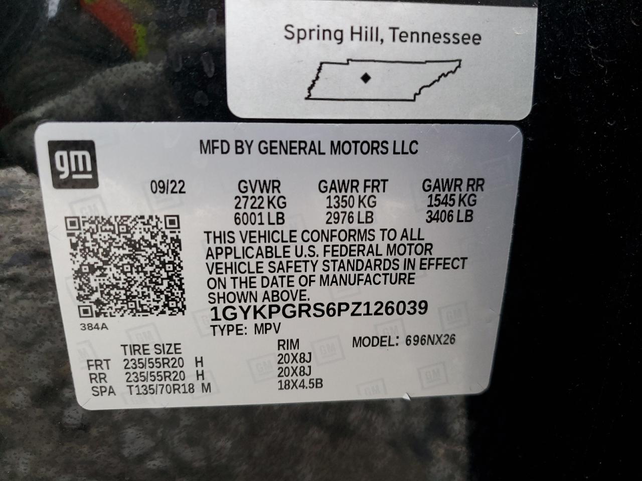 2023 Cadillac Xt6 Sport VIN: 1GYKPGRS6PZ126039 Lot: 55948605