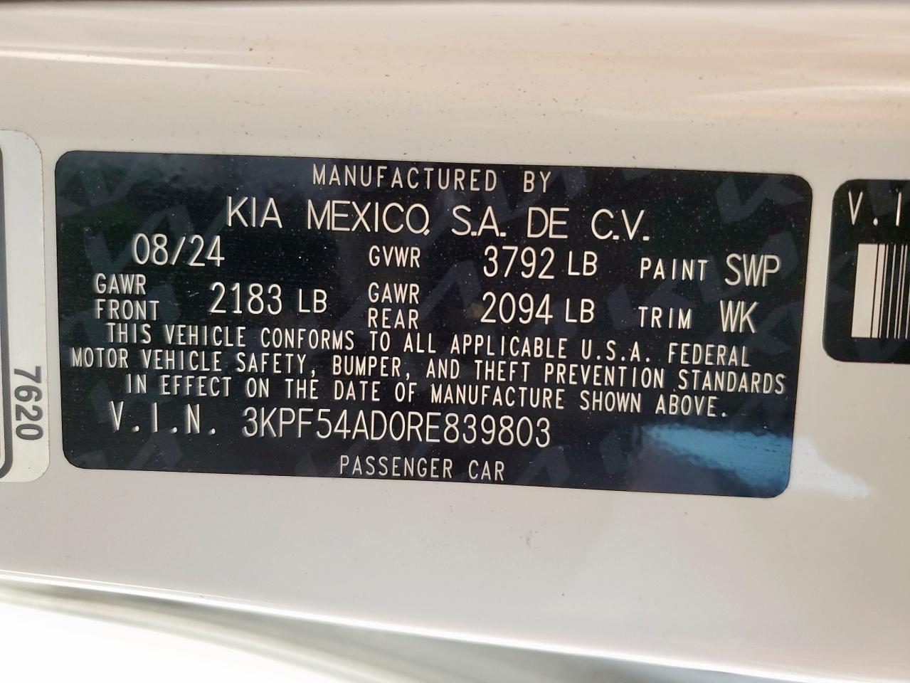 2024 Kia Forte Gt Line VIN: 3KPF54AD0RE839803 Lot: 56831065