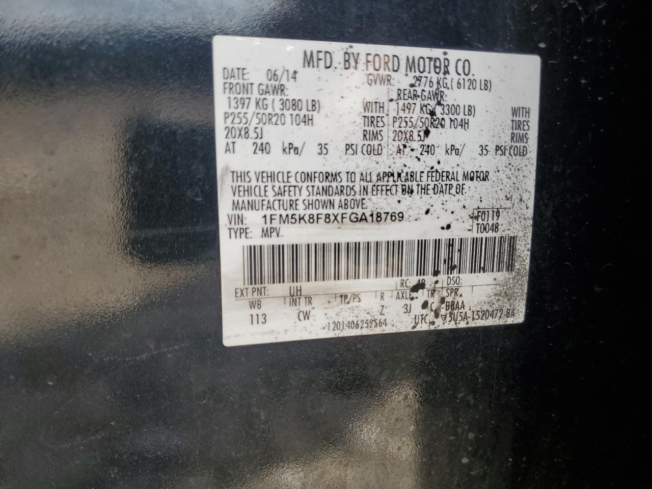 2015 Ford Explorer Limited VIN: 1FM5K8F8XFGA18769 Lot: 57182465