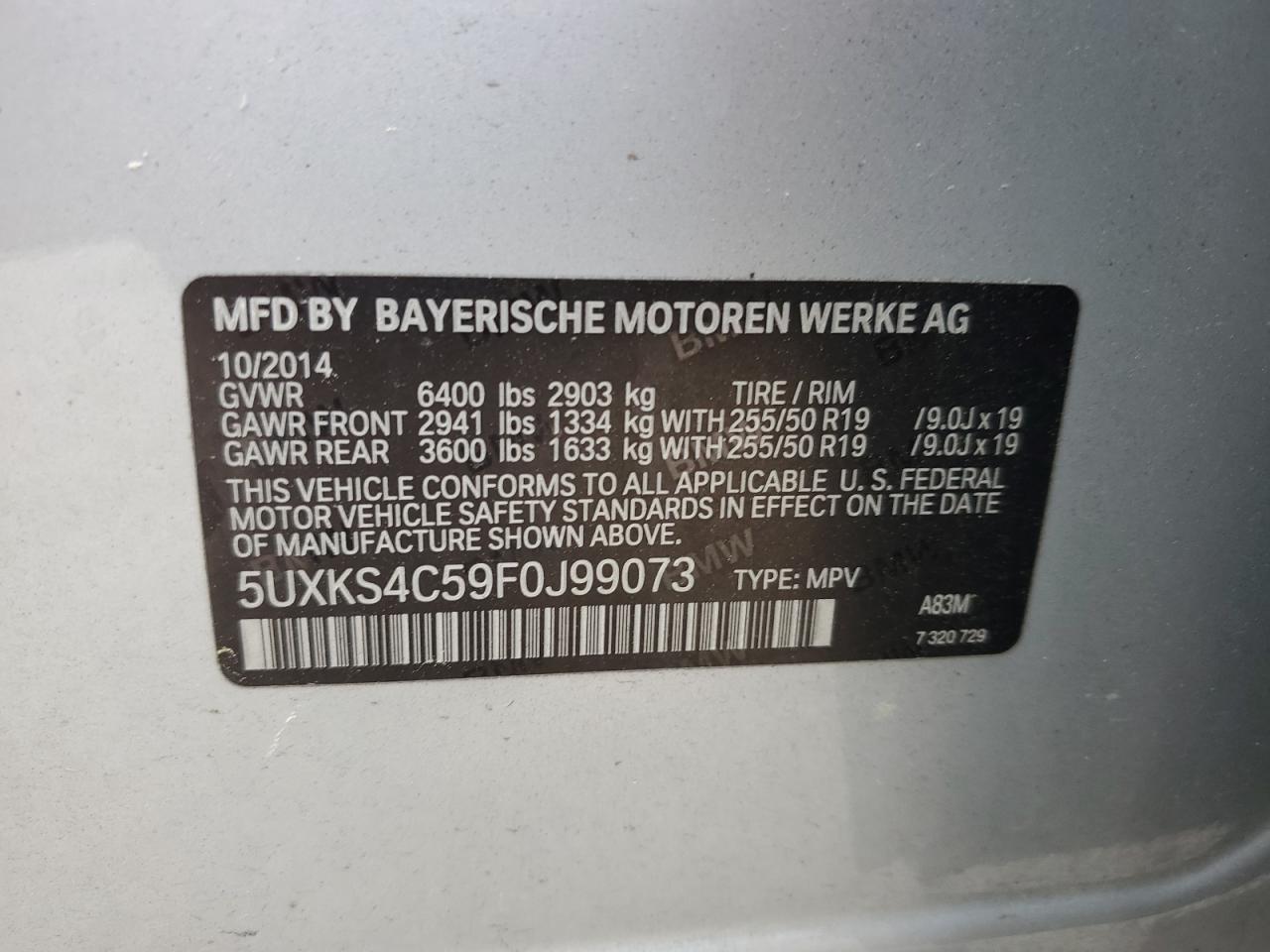2015 BMW X5 xDrive35D VIN: 5UXKS4C59F0J99073 Lot: 54835345