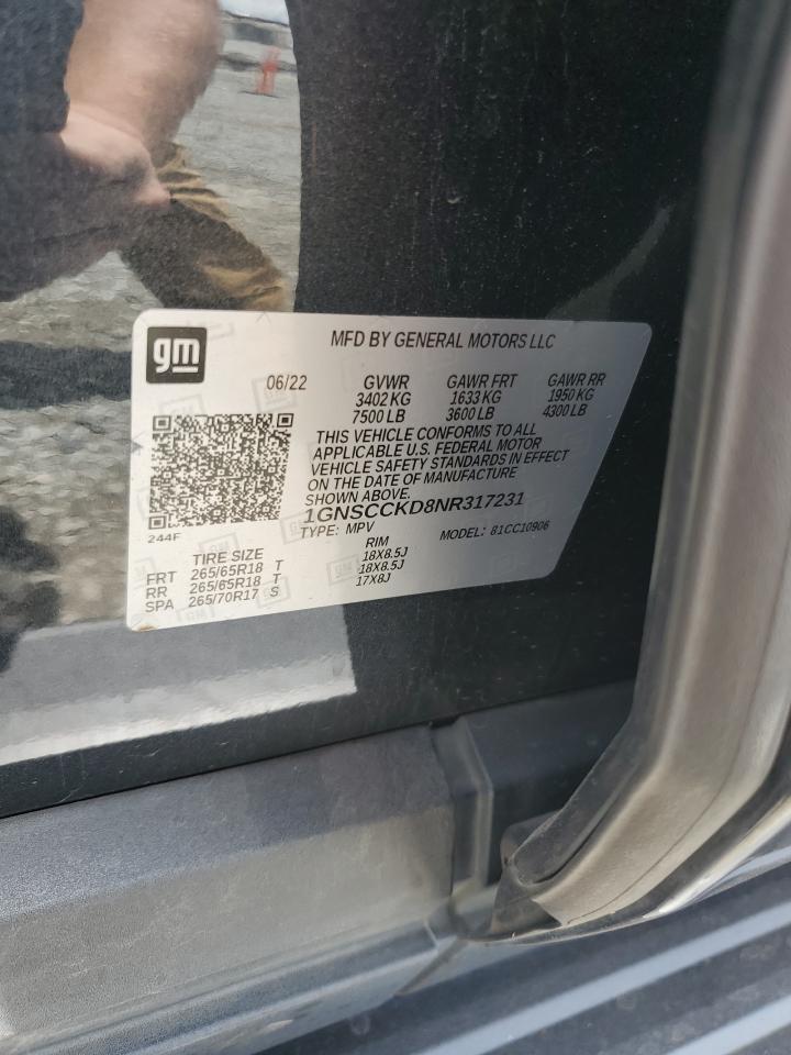 1GNSCCKD8NR317231 CHEVROLET SUBURBAN 2022