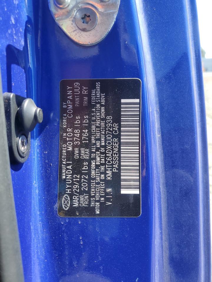 2012 Hyundai Veloster VIN: KMHTC6ADXCU072938 Lot: 56767105