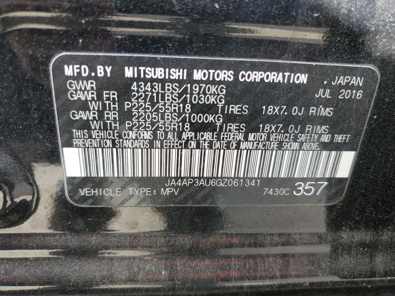 2016 Mitsubishi Outlander Sport Es VIN: JA4AP3AU6GZ061341 Lot: 56401245