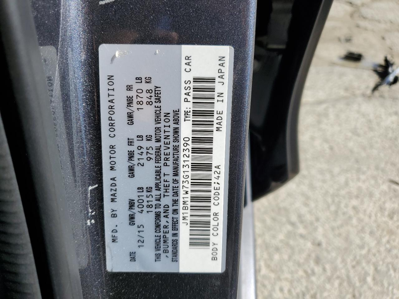 2016 Mazda 3 Touring VIN: JM1BM1W73G1312390 Lot: 56401805