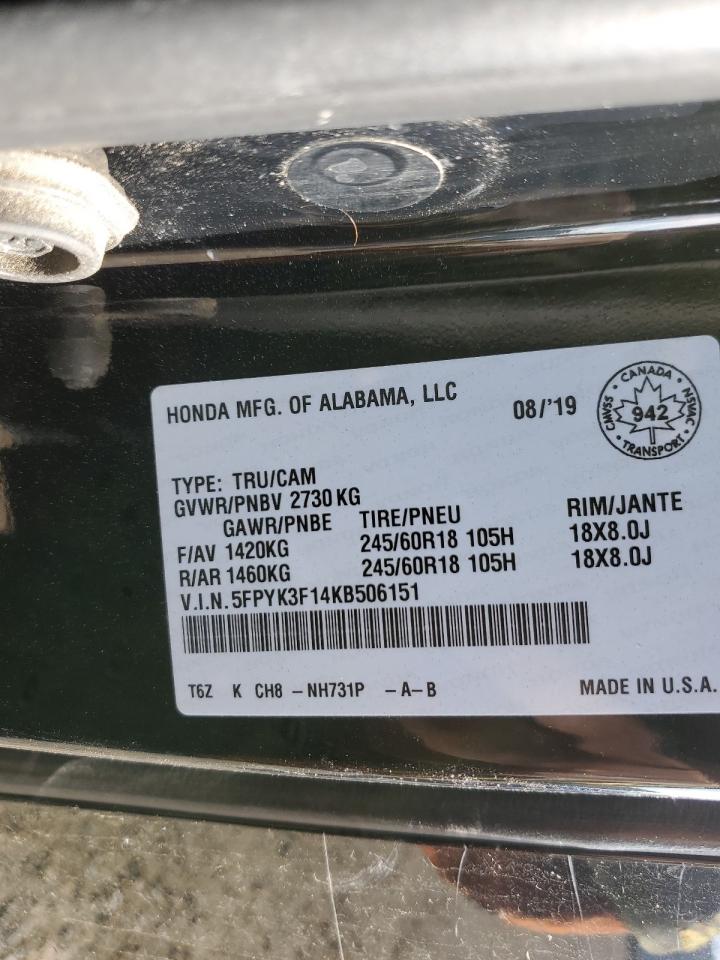 2019 Honda Ridgeline Sport VIN: 5FPYK3F14KB506151 Lot: 56627275