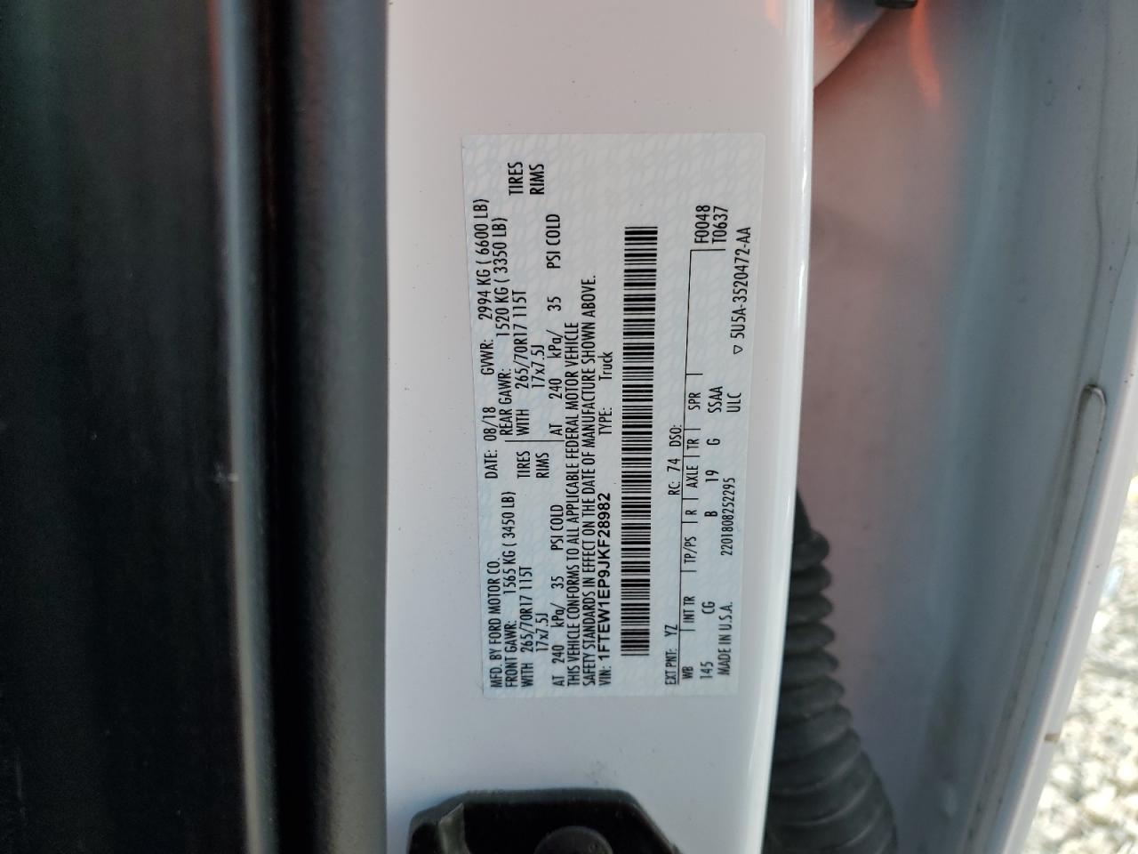2018 Ford F150 Supercrew VIN: 1FTEW1EP9JKF28982 Lot: 56506065