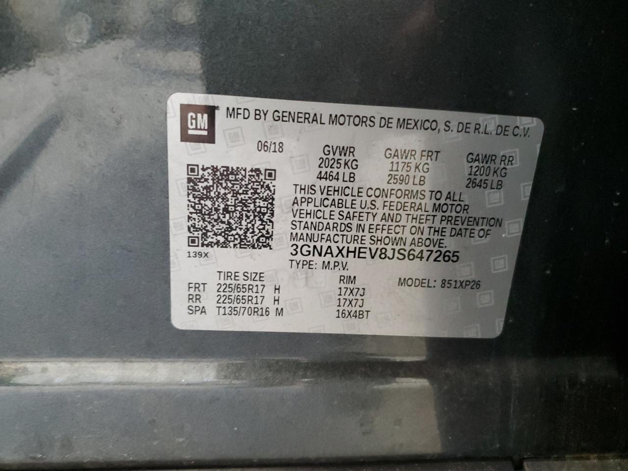 3GNAXHEV8JS647265 CHEVROLET EQUINOX 2018