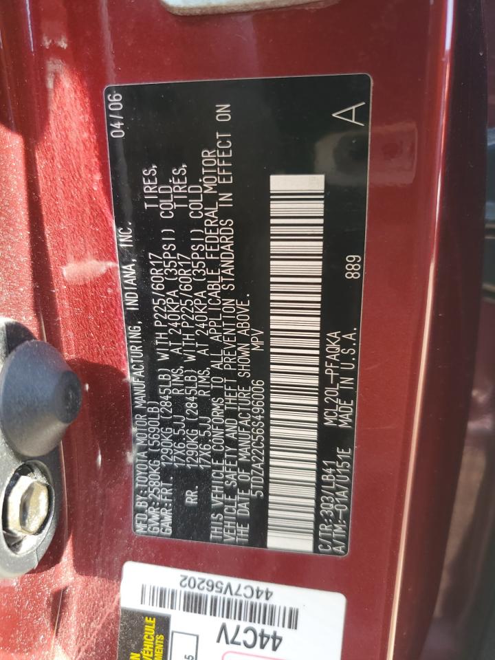 2006 Toyota Sienna Xle VIN: 5TDZA22C56S496006 Lot: 56518345