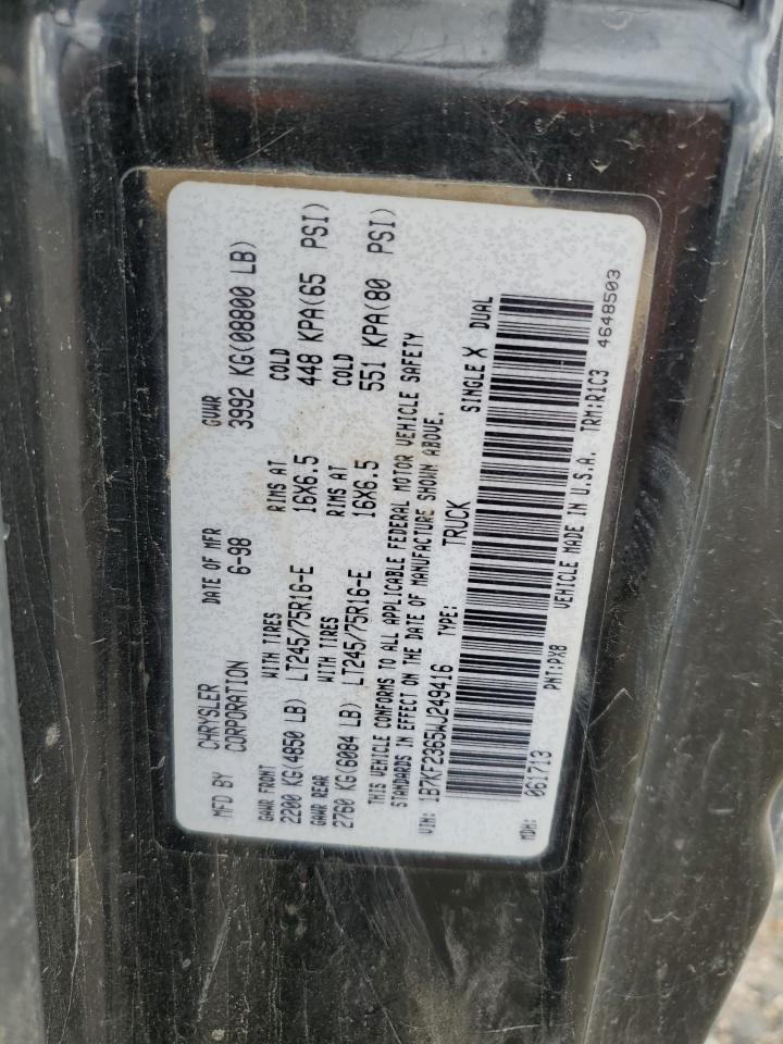 1998 Dodge Ram 2500 VIN: 1B7KF2365WJ249416 Lot: 58253785