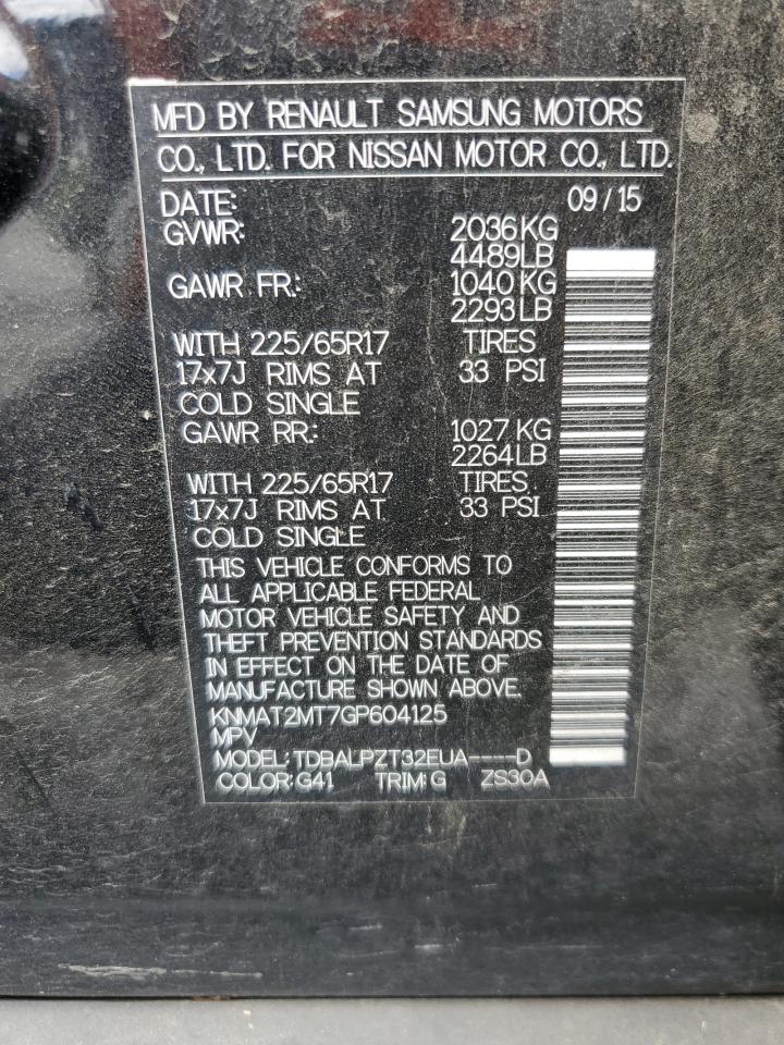 KNMAT2MT7GP604125 NISSAN ROGUE 2016