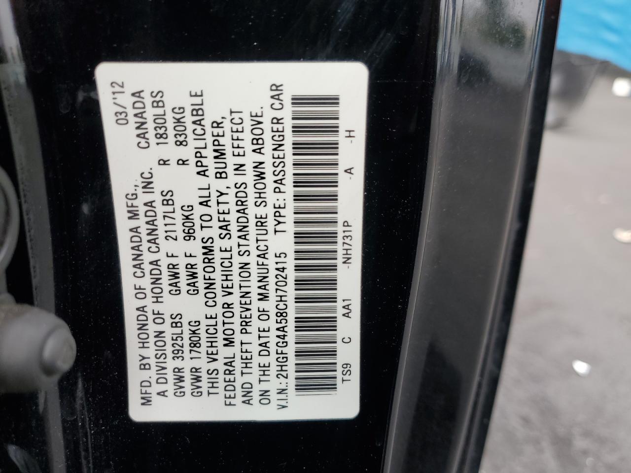 2012 Honda Civic Si VIN: 2HGFG4A58CH702415 Lot: 55348675