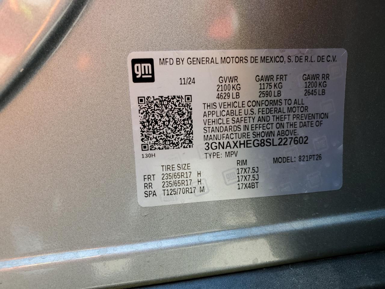 3GNAXHEG8SL227602 CHEVROLET EQUINOX 2025