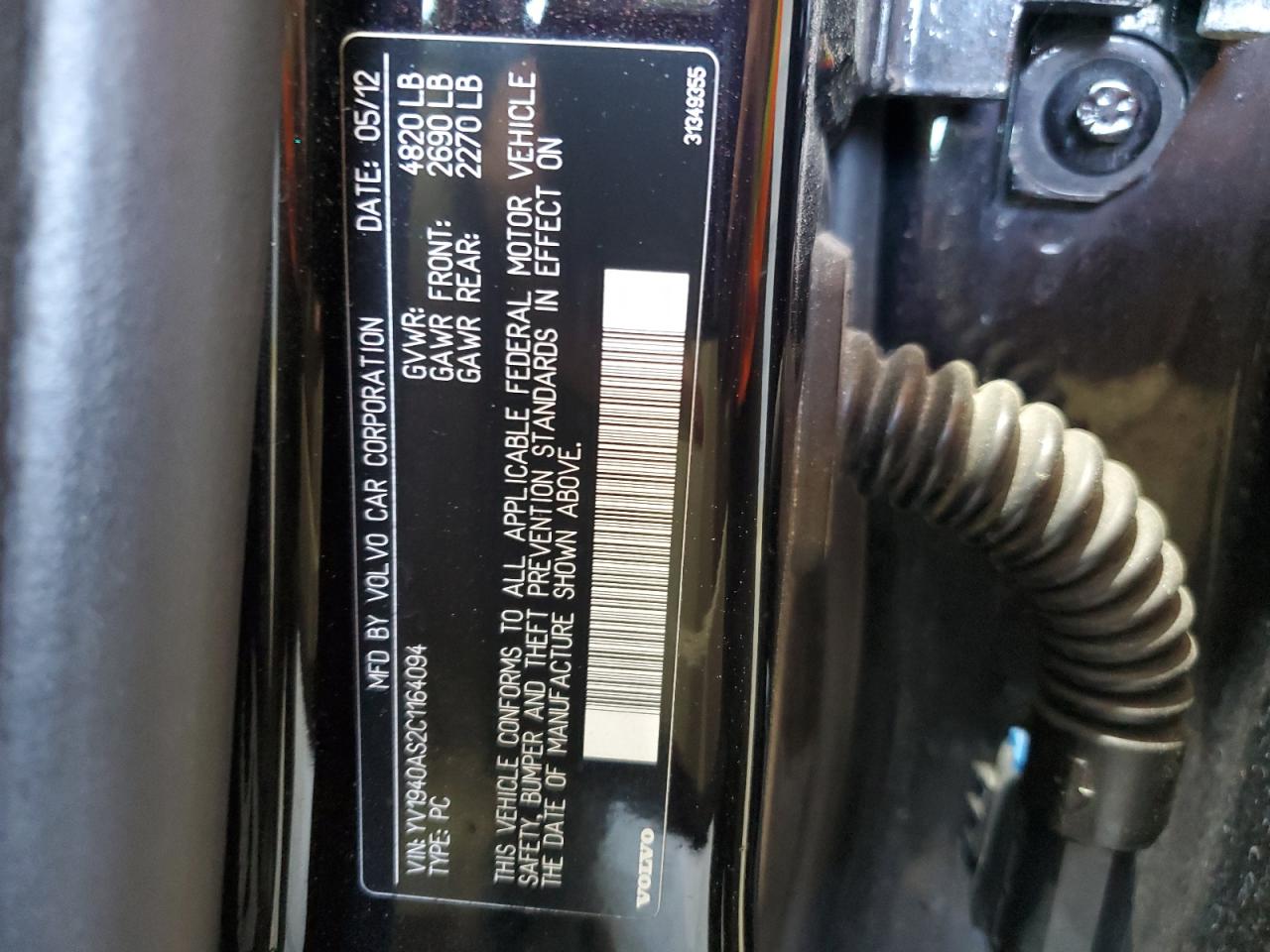 2012 Volvo S80 3.2 VIN: YV1940AS2C1164094 Lot: 54785815