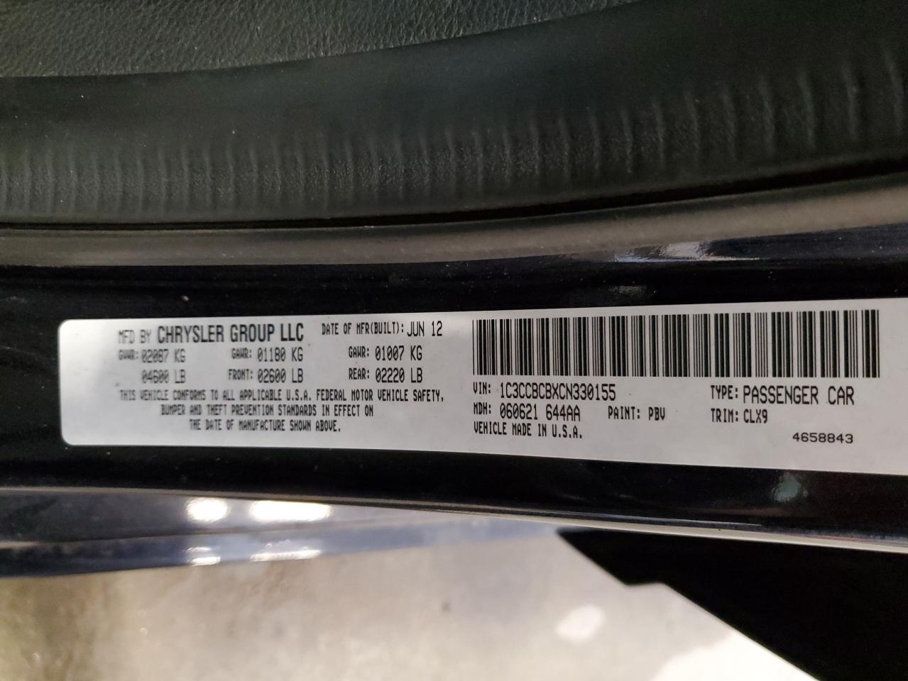 2012 Chrysler 200 Limited VIN: 1C3CCBCBXCN330155 Lot: 58127405