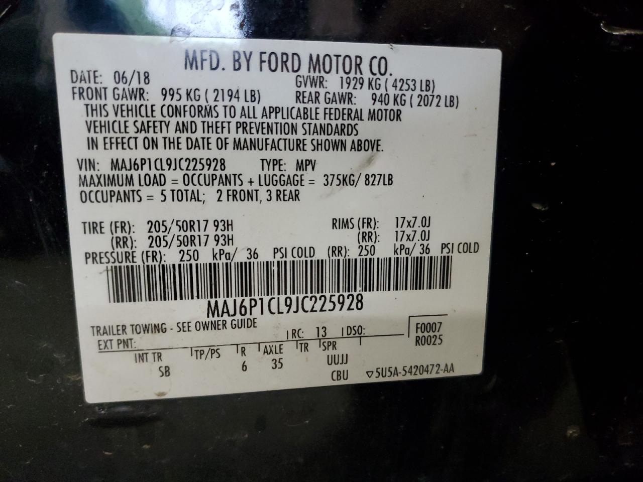 MAJ6P1CL9JC225928 FORD ECOSPORT 2018