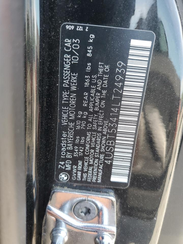 2004 BMW Z4 3.0 VIN: 4USBT53414LT24939 Lot: 56138965