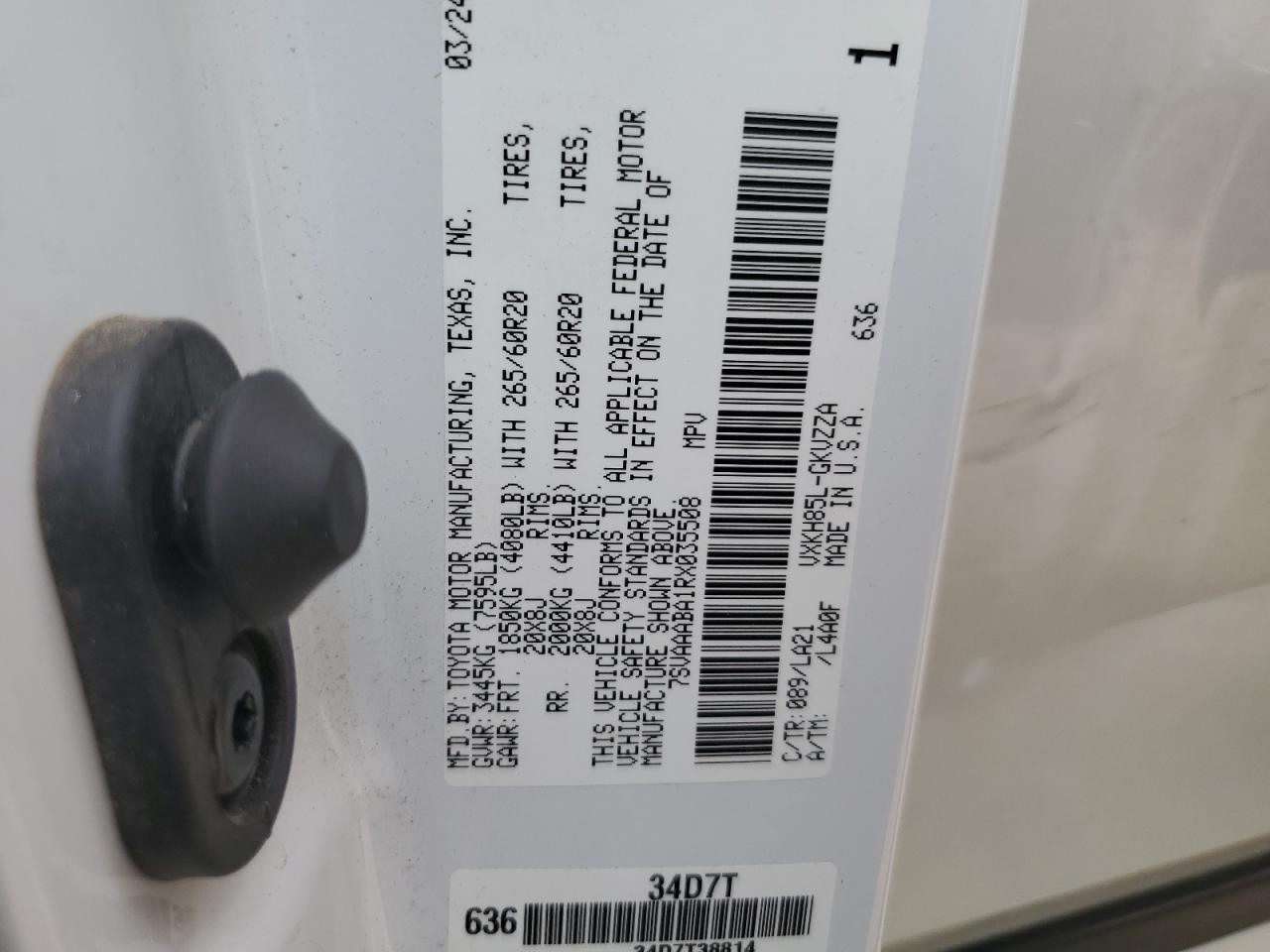 2024 Toyota Sequoia Sr5 VIN: 7SVAAABA1RX035508 Lot: 57079645