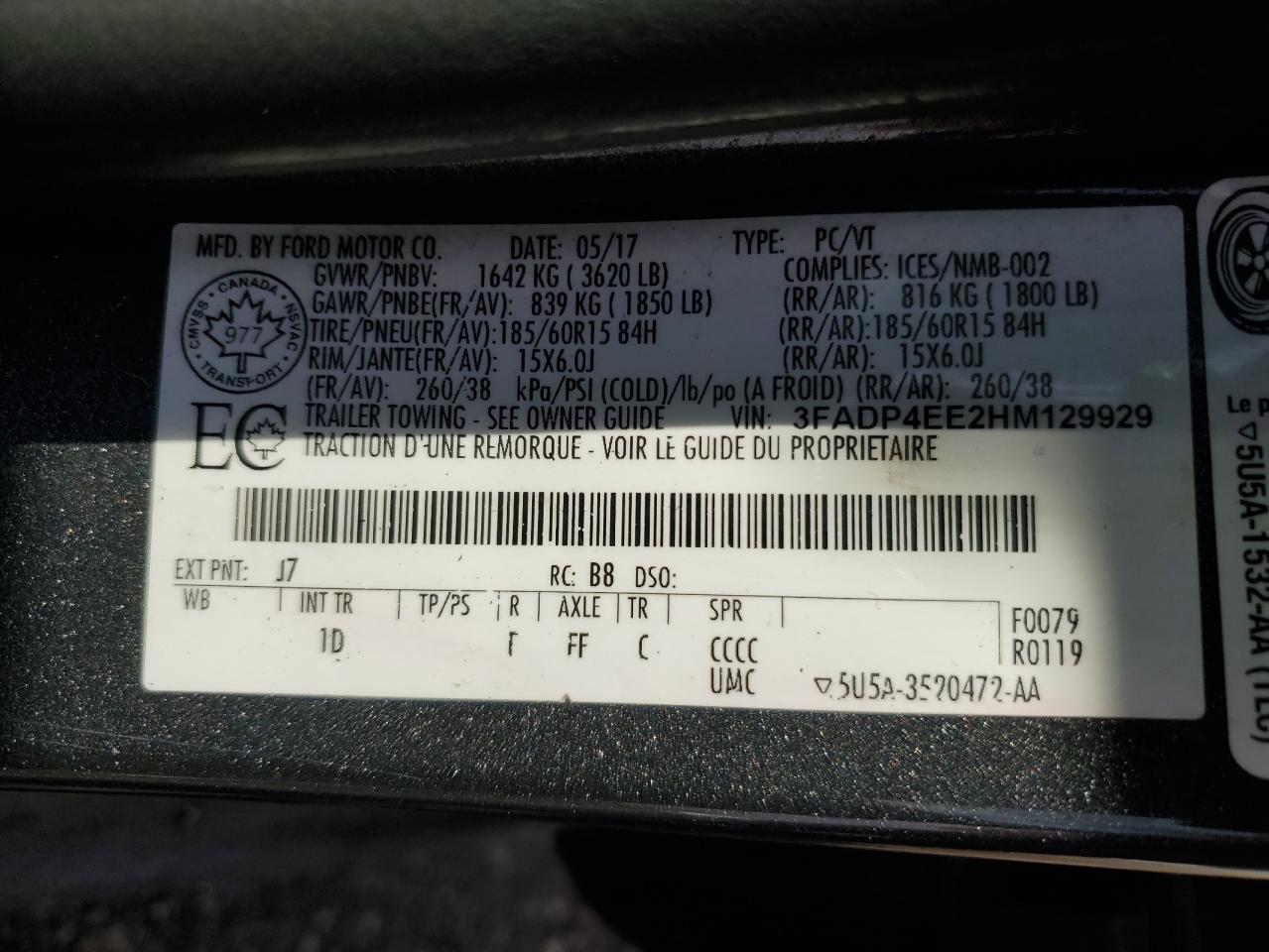 2017 Ford Fiesta Se VIN: 3FADP4EE2HM129929 Lot: 54828405