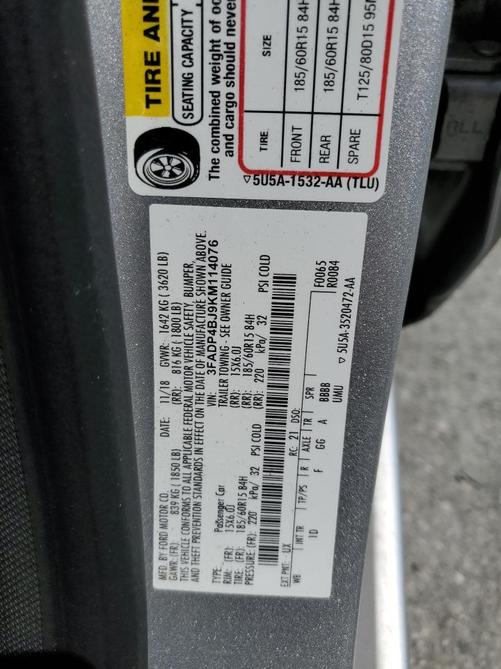 2019 Ford Fiesta Se VIN: 3FADP4BJ9KM114076 Lot: 56751615