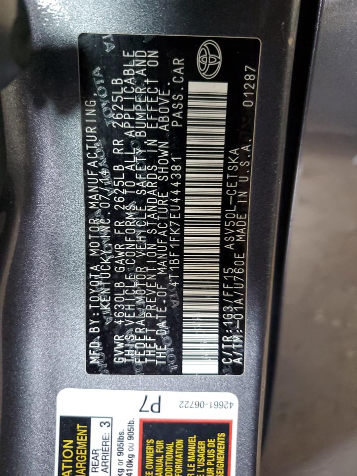 2014 Toyota Camry L VIN: 4T1BF1FK7EU444381 Lot: 58592185