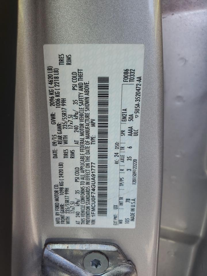 2016 Ford Escape S VIN: 1FMCU0F74GUA91777 Lot: 56908215