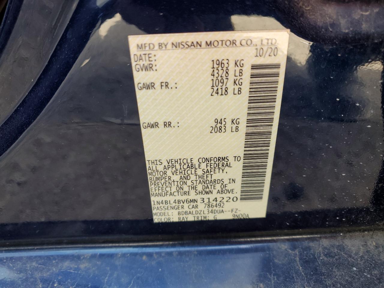 1N4BL4BV6MN314220 NISSAN ALTIMA 2021