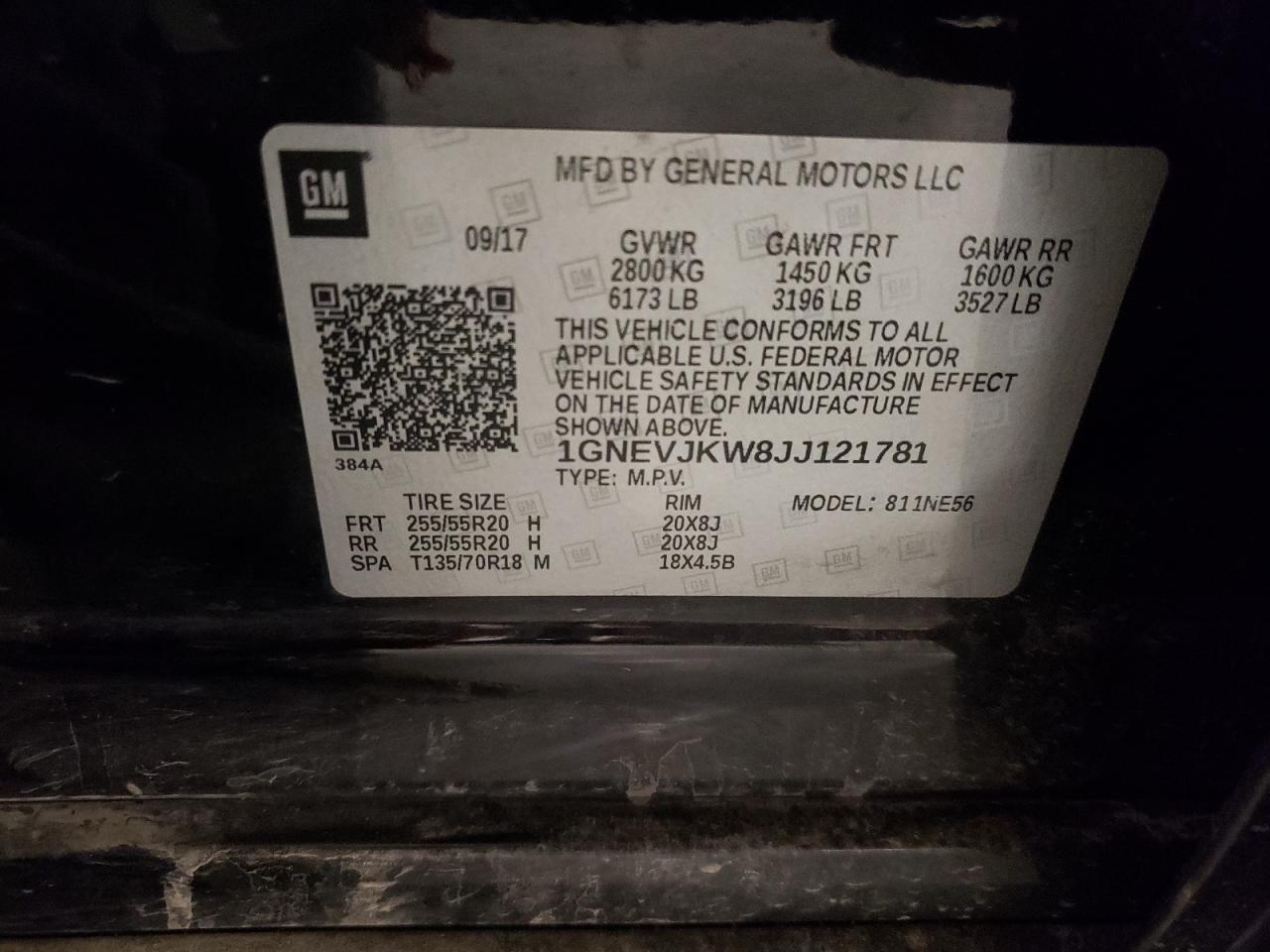 1GNEVJKW8JJ121781 CHEVROLET TRAVERSE 2018