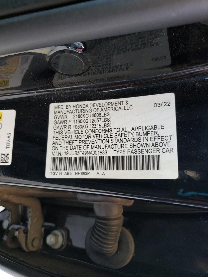 2022 Acura Tlx Technology VIN: 19UUB5F49NA001833 Lot: 57454905
