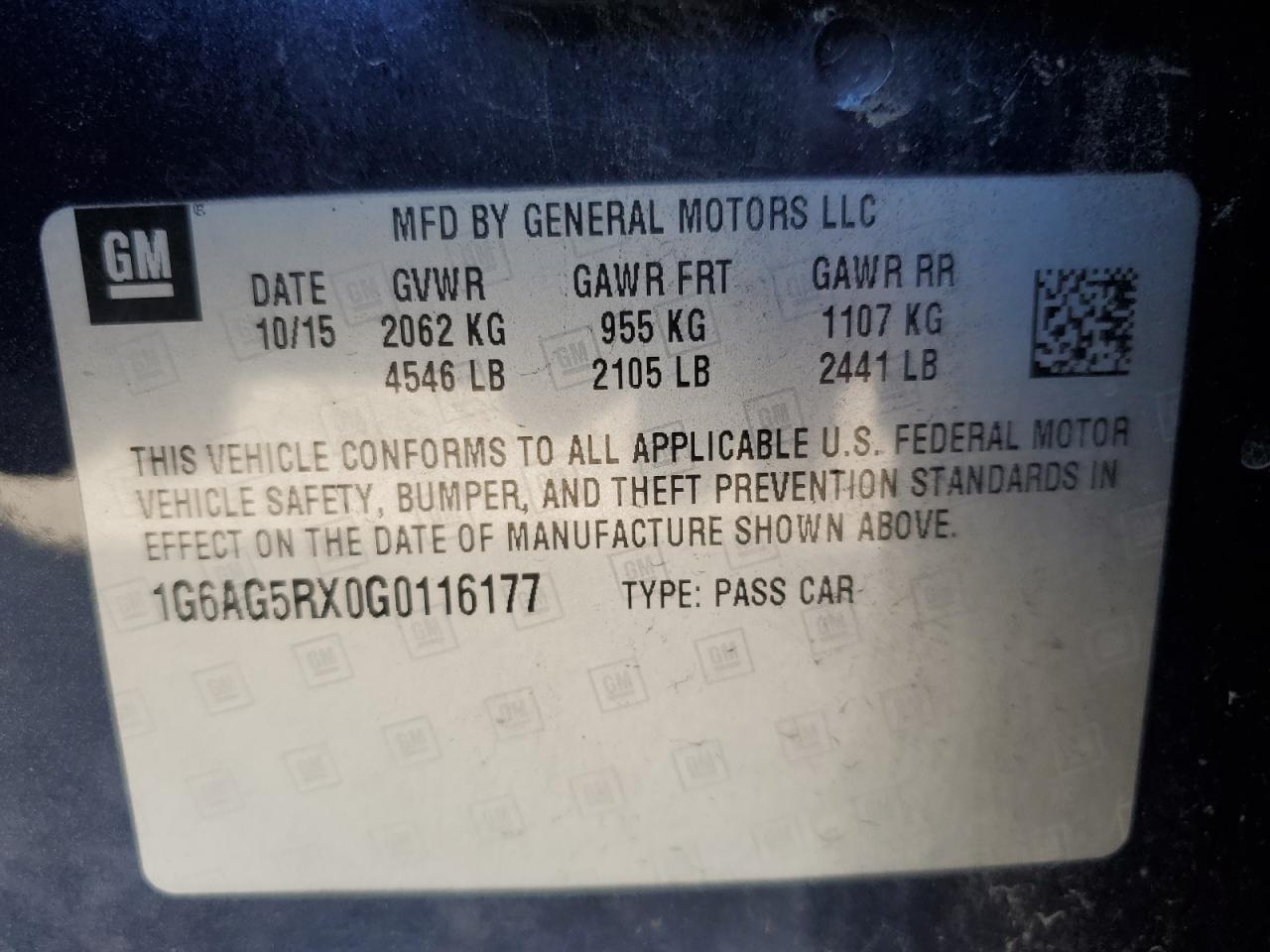 2016 Cadillac Ats VIN: 1G6AG5RX0G0116177 Lot: 55838165